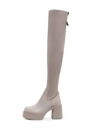 Platform Over-The-Knee Boots - Beige