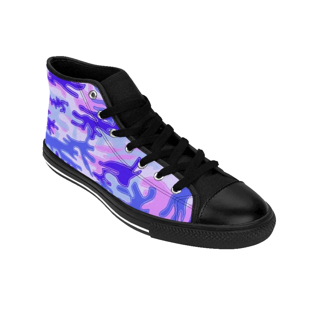 Purple Camo Women's Sneakers, Army Print Designer High-top Sneakers Tennis Shoes For Ladies