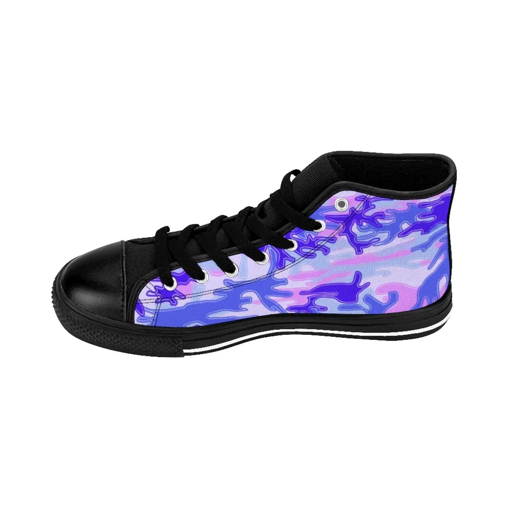 Purple Camo Women's Sneakers, Army Print Designer High-top Sneakers Tennis Shoes For Ladies