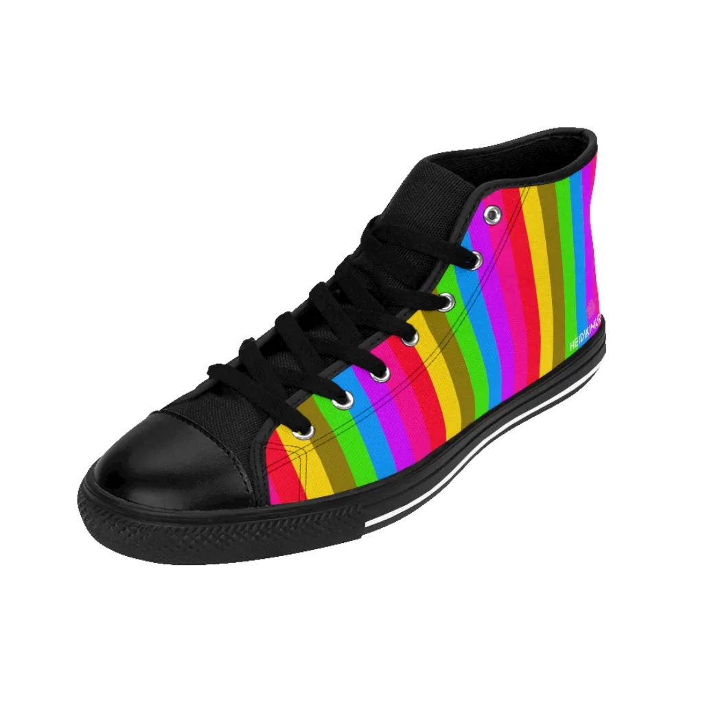 Rainbow Striped Men's High-tops, Gay Pride Parade Stripes High Top Sneakers For Good Looking Gay Men