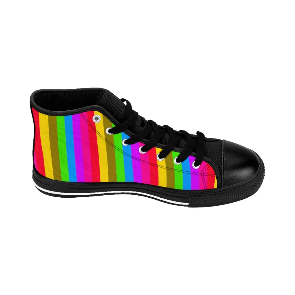 Rainbow Striped Men's High-tops, Gay Pride Parade Stripes High Top Sneakers For Good Looking Gay Men