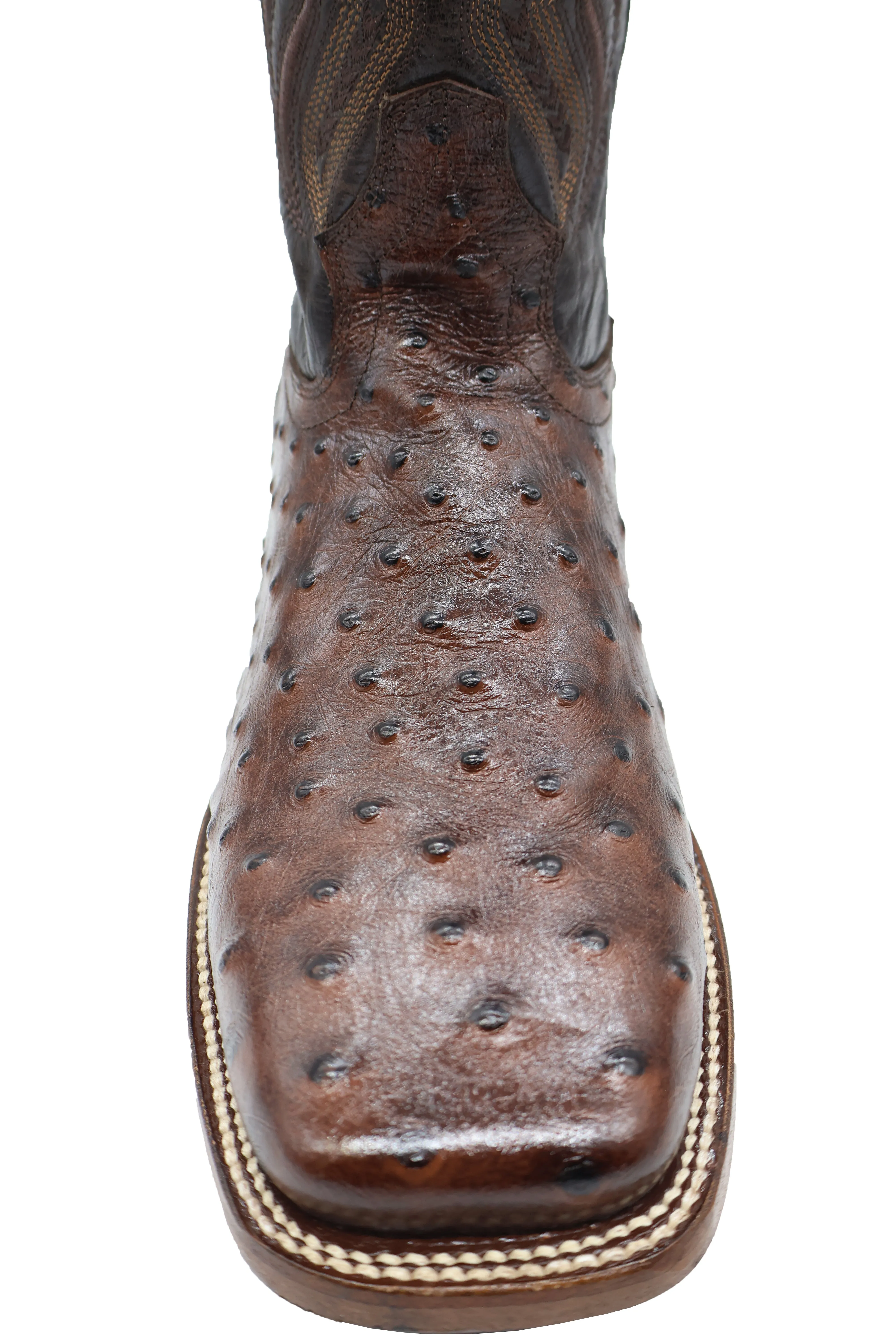 Silverton Ostrich Print Leather Wide Square Toe Boots (Brown)