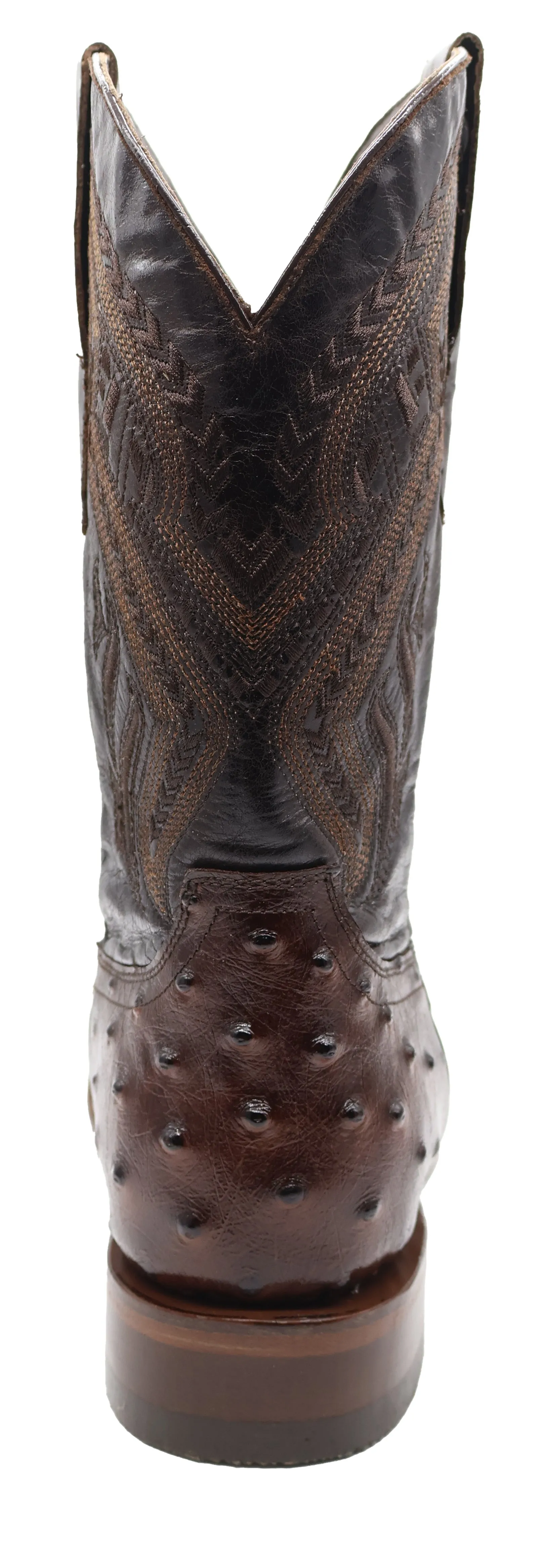 Silverton Ostrich Print Leather Wide Square Toe Boots (Brown)