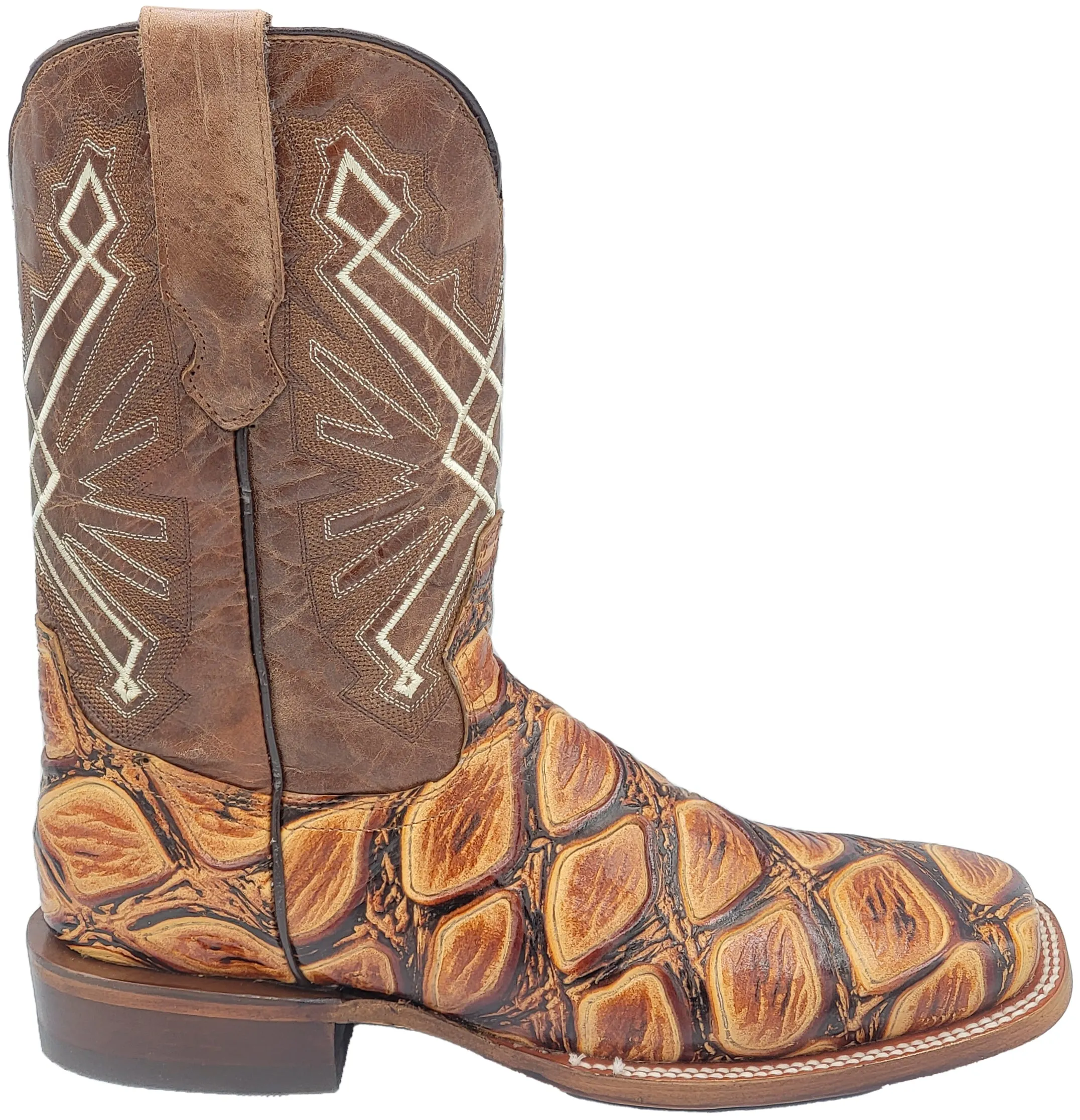 Silverton Pirarucu Print Leather Wide Square Toe Boots (Honey)