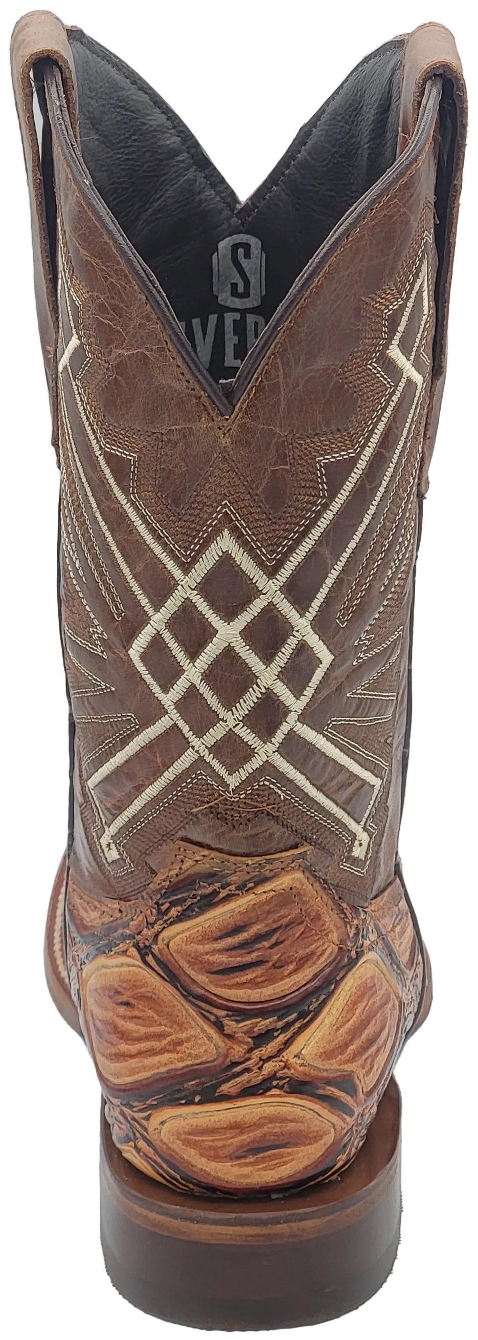 Silverton Pirarucu Print Leather Wide Square Toe Boots (Honey)