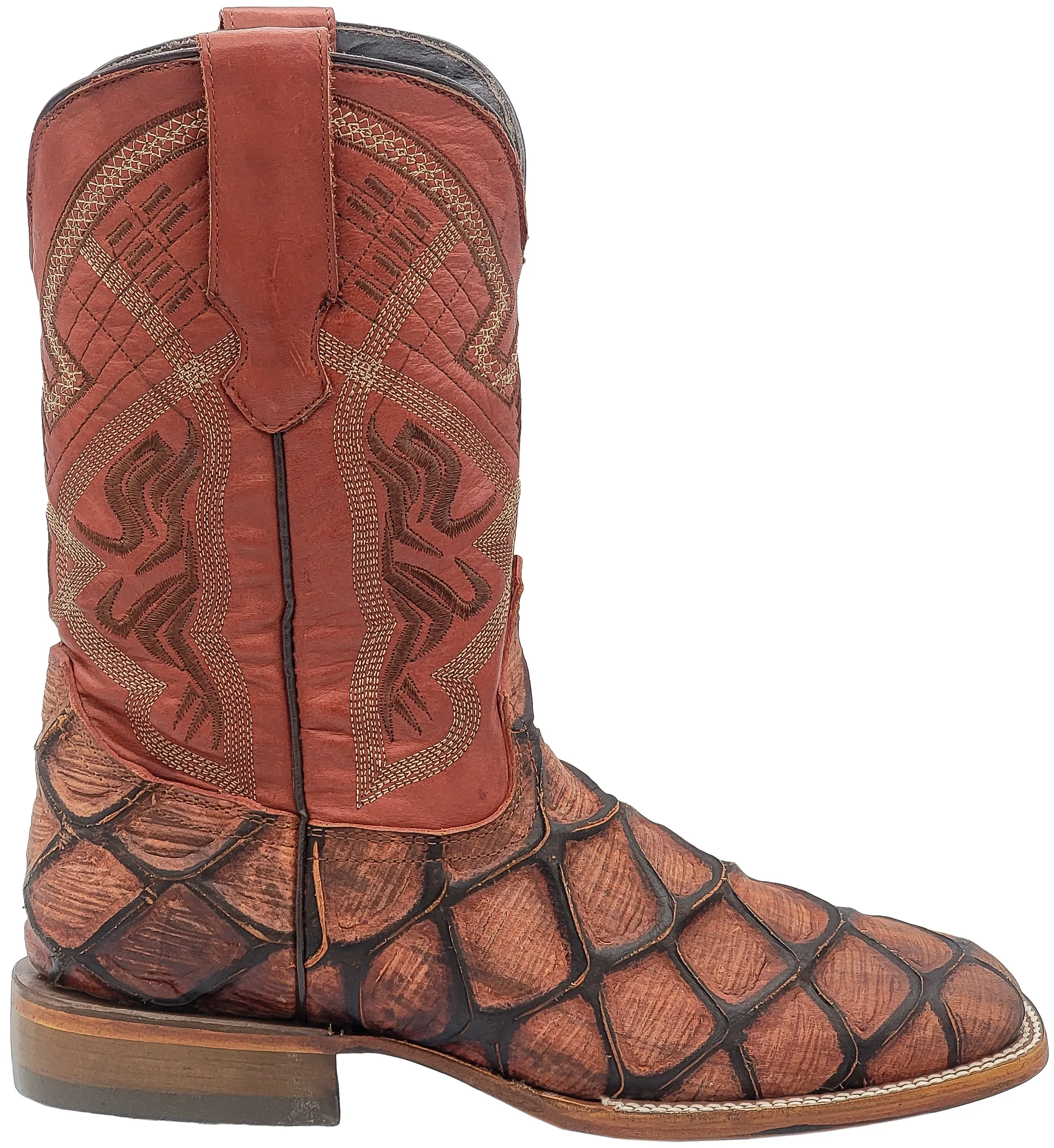 Silverton Pirarucu Print Leather Wide Square Toe Boots (Shedron)