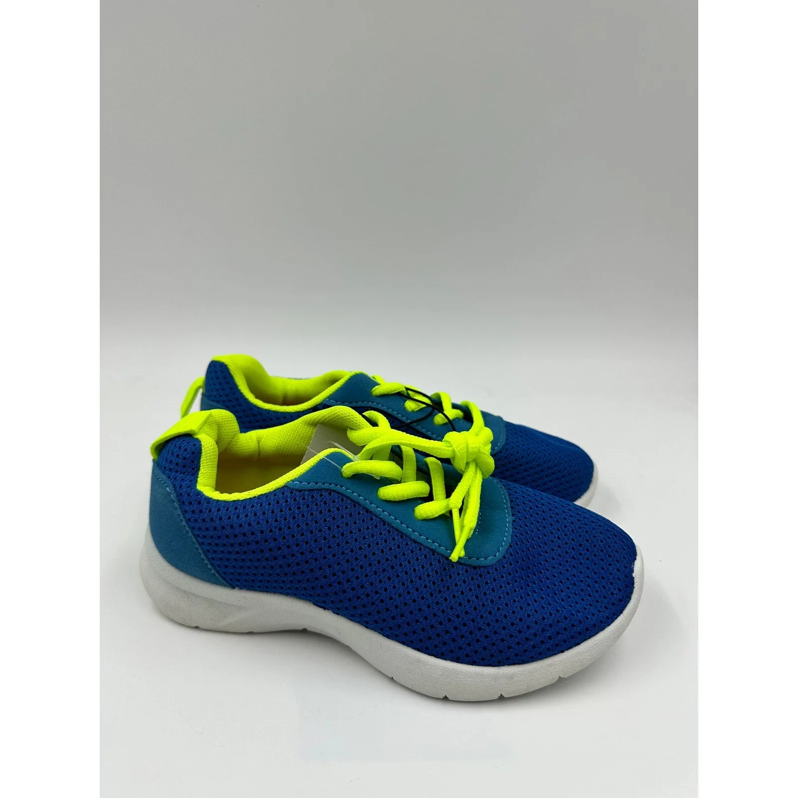 Small Kid 12, Blue and Neon Trim Sneakers, Neon Laces, White Sole