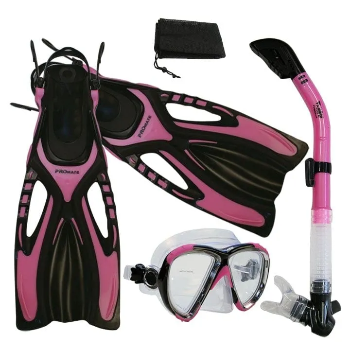 Snorkeling Scuba Dive Fins Mask Snorkel Set w/ Mesh Bag - SCS0065