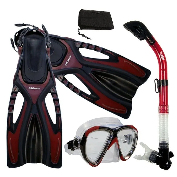 Snorkeling Scuba Dive Fins Mask Snorkel Set w/ Mesh Bag - SCS0065