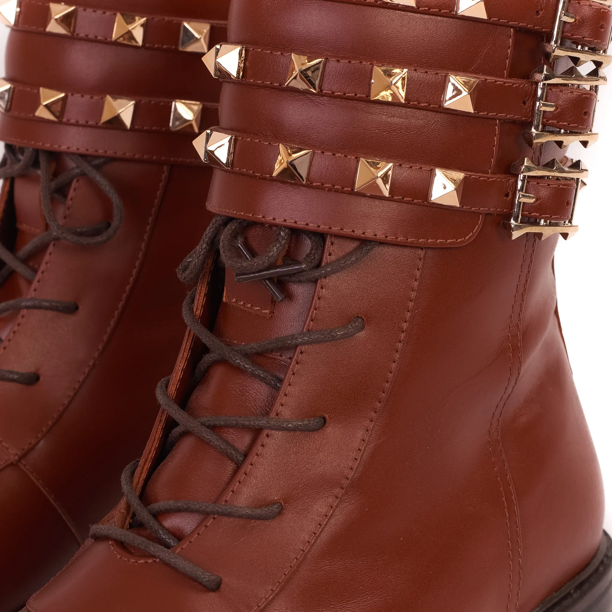 The Doncaster Brown Leather Lace-Up Mid Calf Women Boot With a Side Zipper