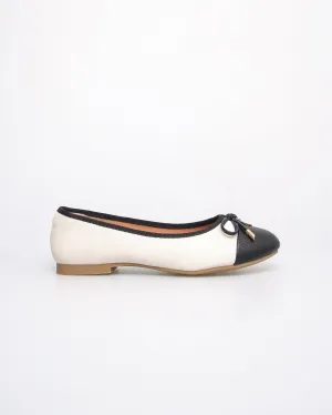 Tomaz FL048 Ladies Ribbon Two Tones Flats (Cream/Black)