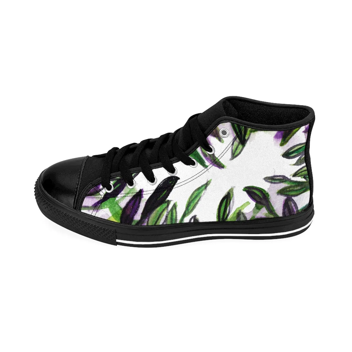 Tropical Leaves Women's Sneakers, Exotic Palm Print High Top Best Running Tennis Shoes