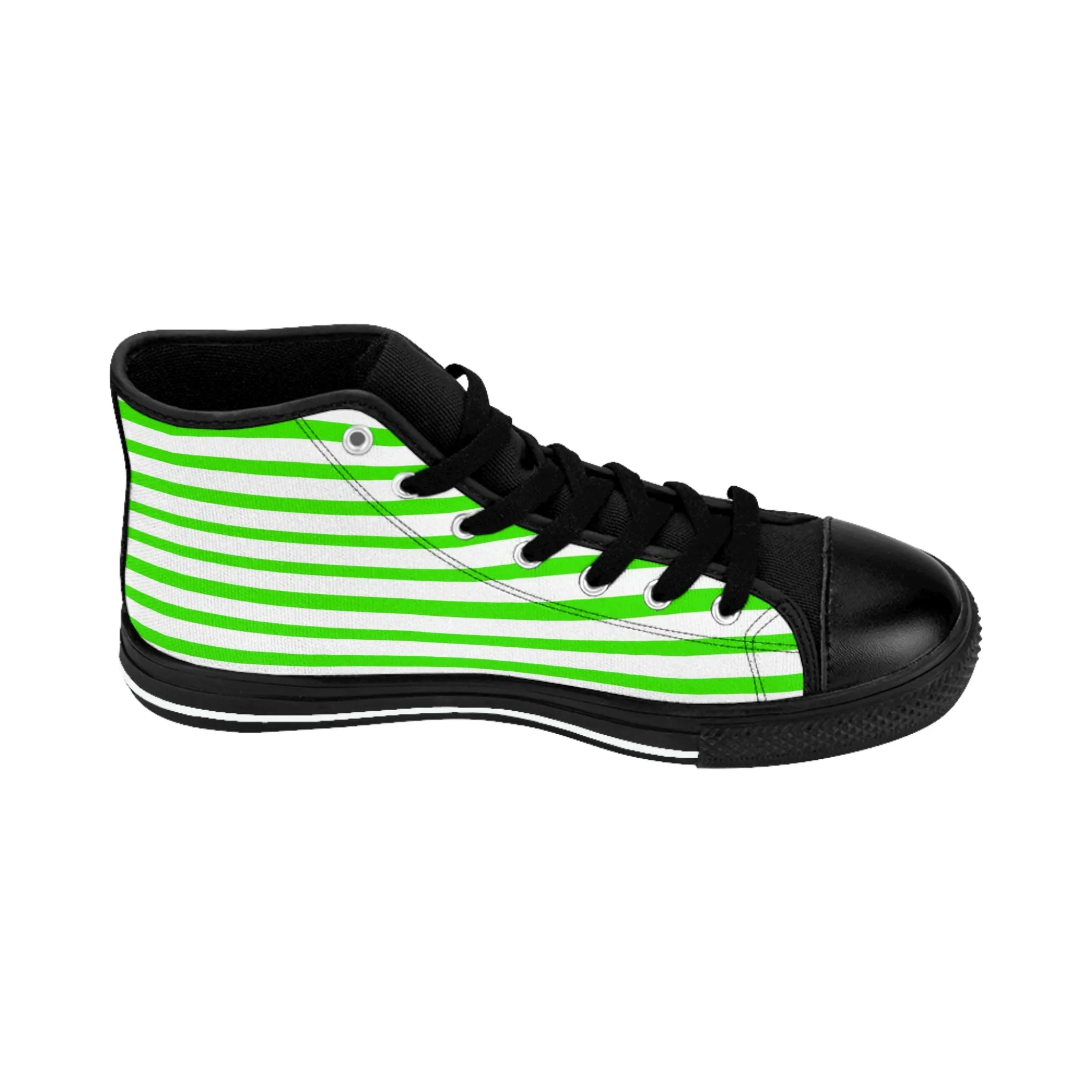 White Green Striped Men's Sneakers, Modern Stripes Men's Designer Tennis Running Shoes (US Size: 6-14)