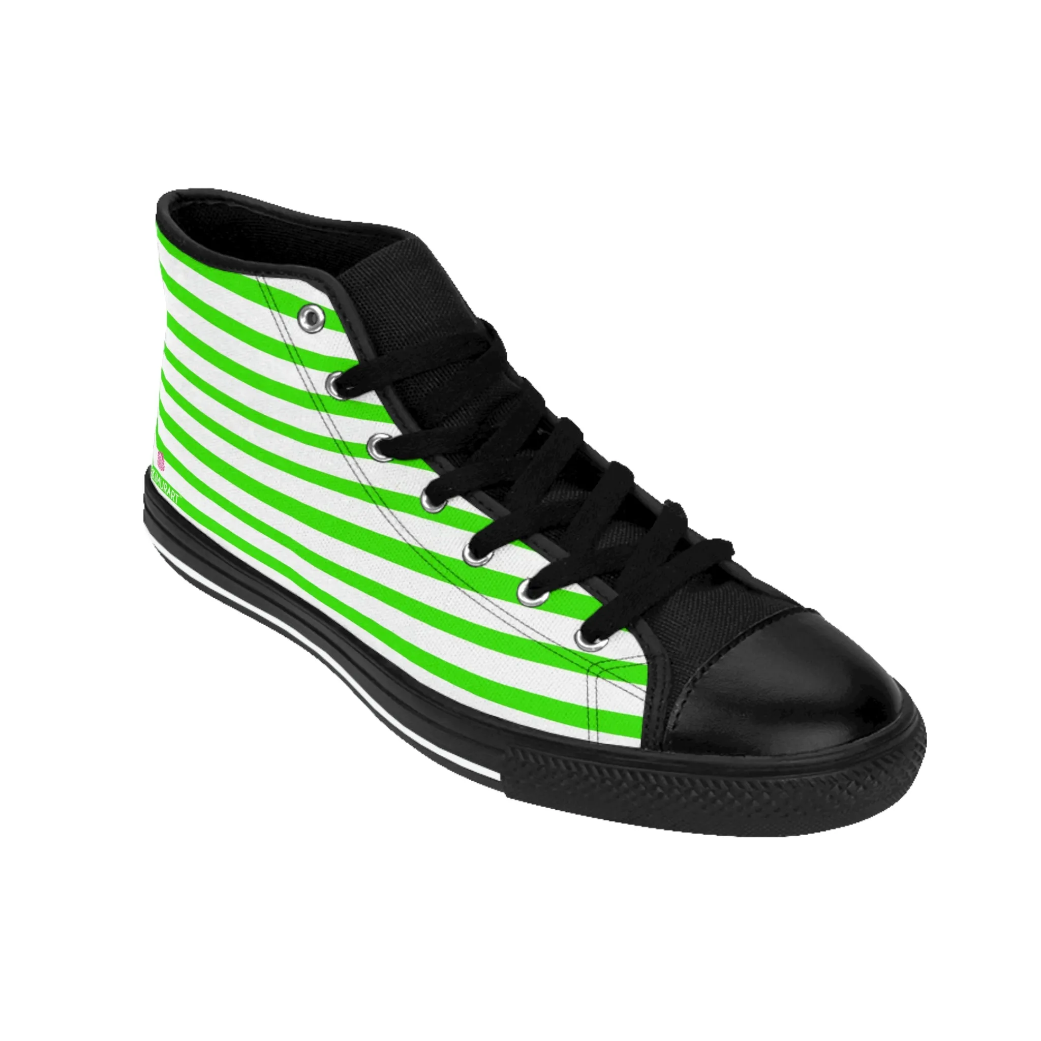 White Green Striped Men's Sneakers, Modern Stripes Men's Designer Tennis Running Shoes (US Size: 6-14)