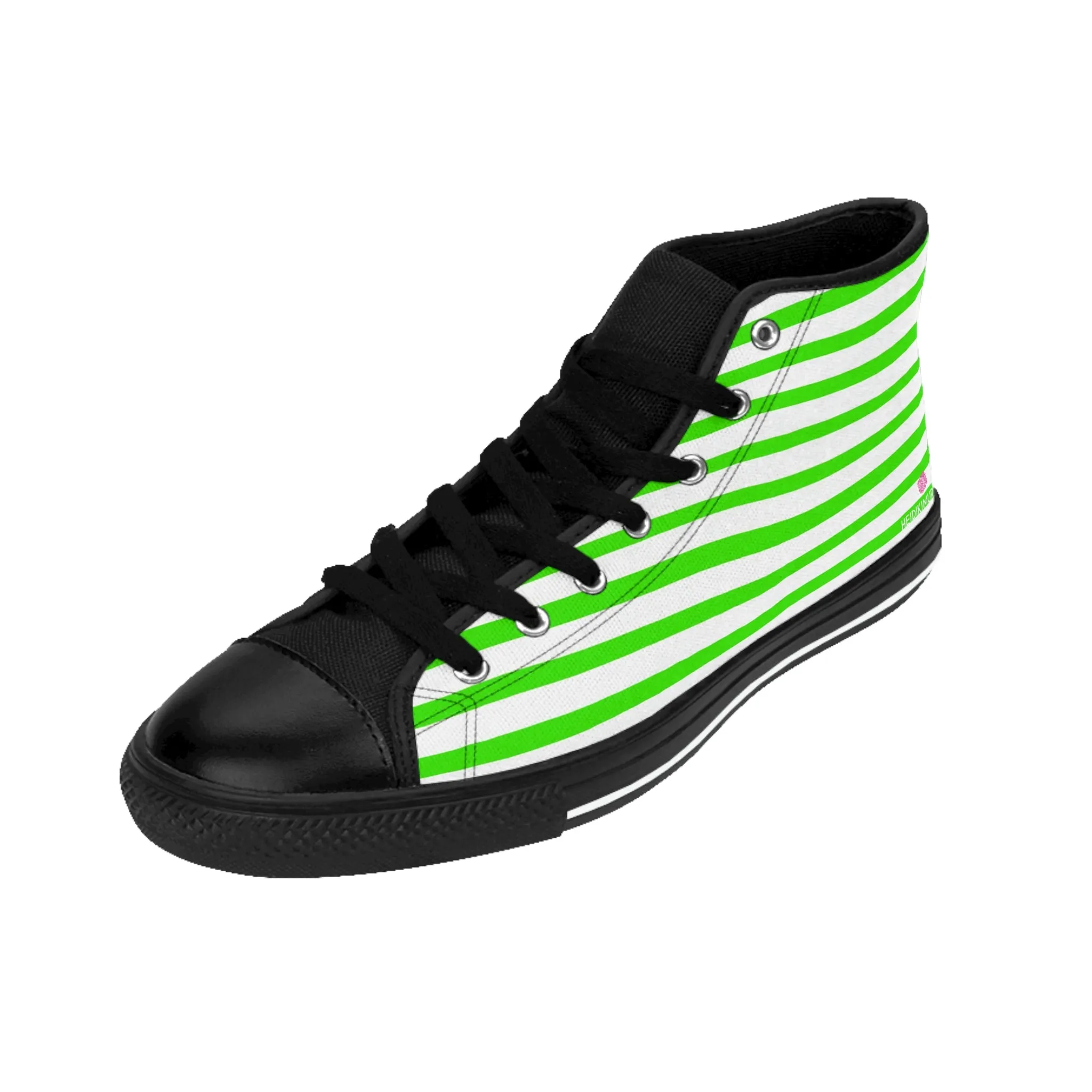 White Green Striped Men's Sneakers, Modern Stripes Men's Designer Tennis Running Shoes (US Size: 6-14)