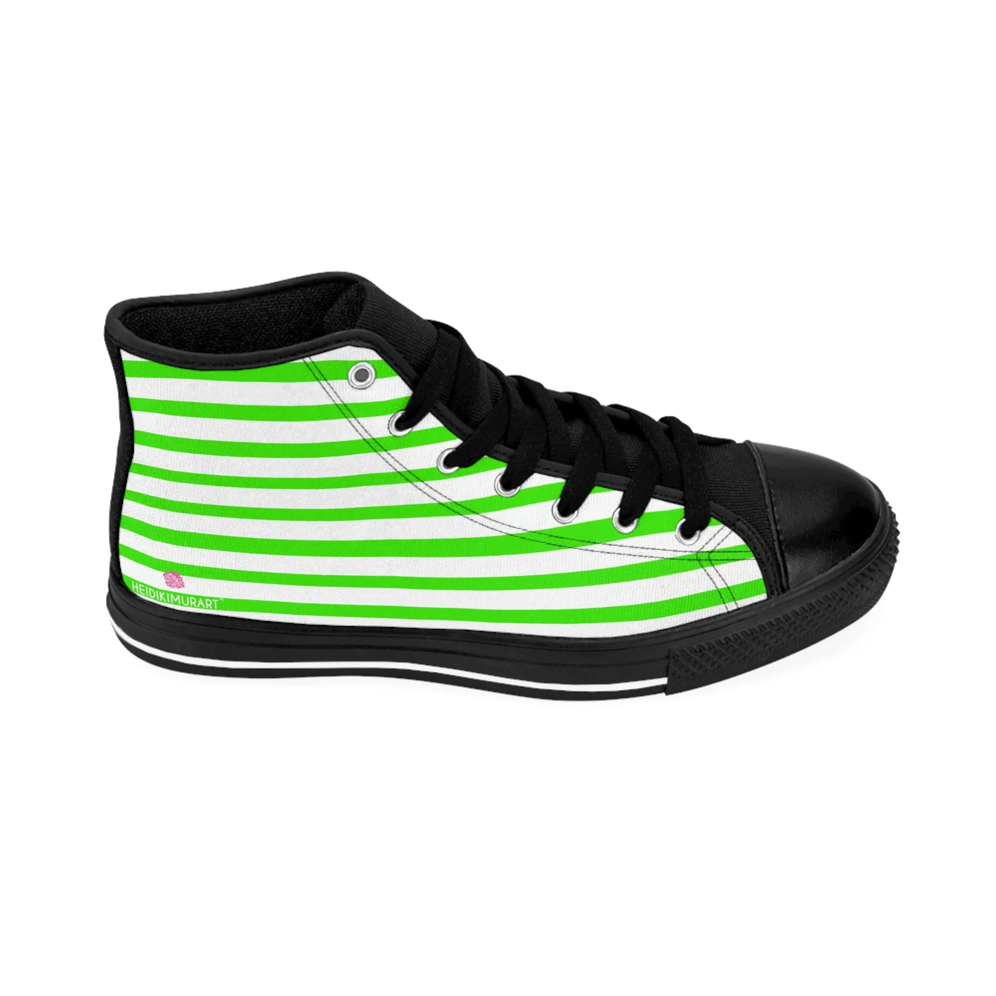 White Green Striped Men's Sneakers, Modern Stripes Men's Designer Tennis Running Shoes (US Size: 6-14)