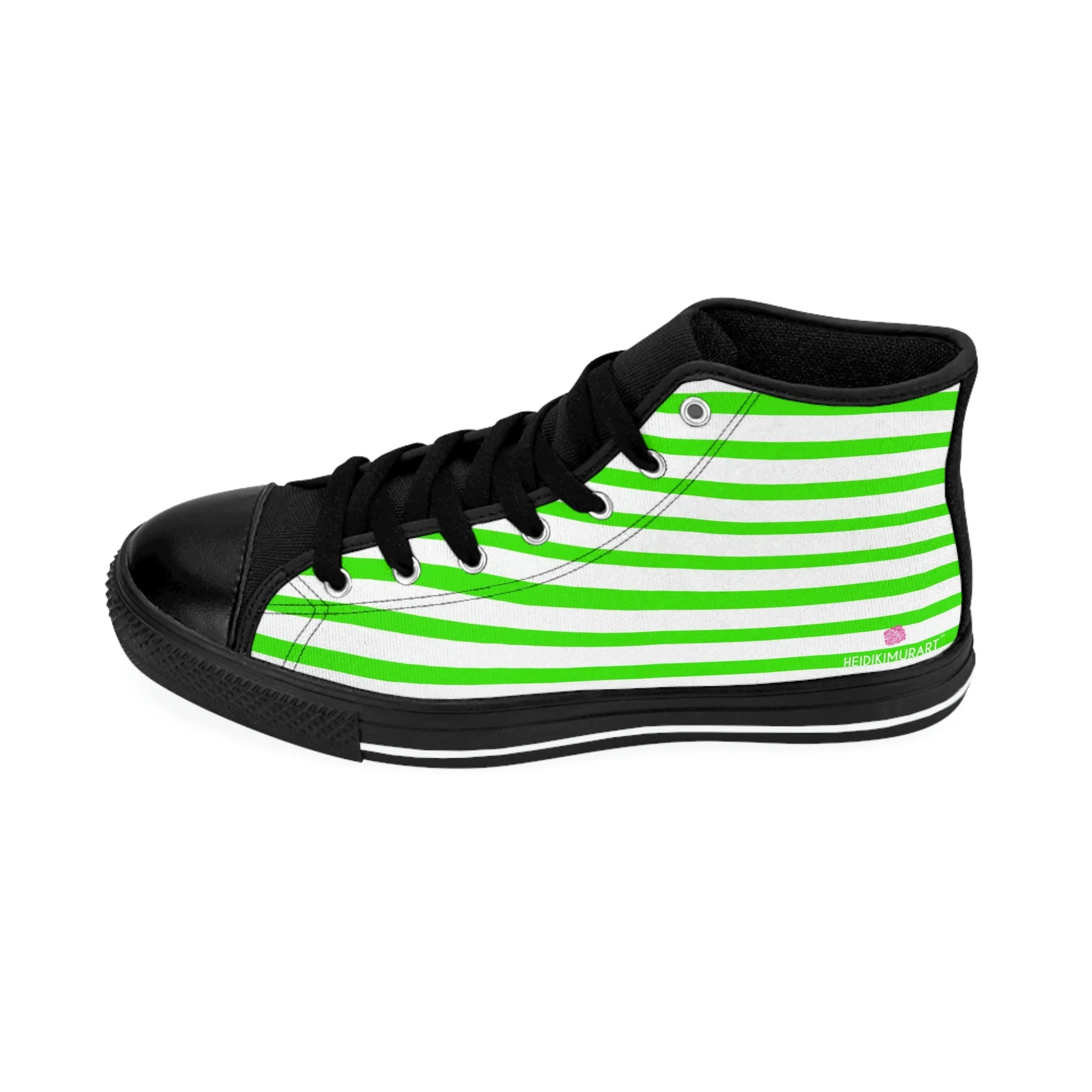 White Green Striped Men's Sneakers, Modern Stripes Men's Designer Tennis Running Shoes (US Size: 6-14)