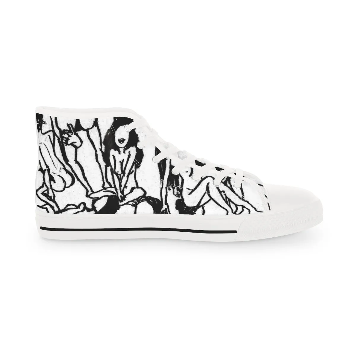 White Nude Art Men's Sneakers, Black and White Nude Art Best High Tops, Modern Minimalist Best Men's High Top Sneakers