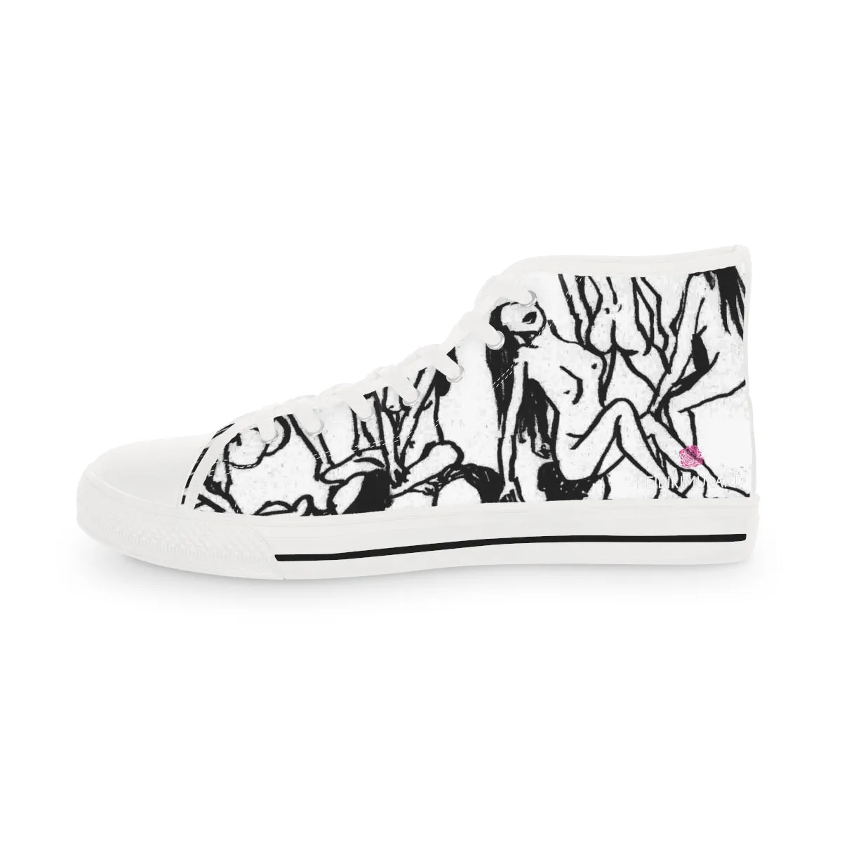 White Nude Art Men's Sneakers, Black and White Nude Art Best High Tops, Modern Minimalist Best Men's High Top Sneakers