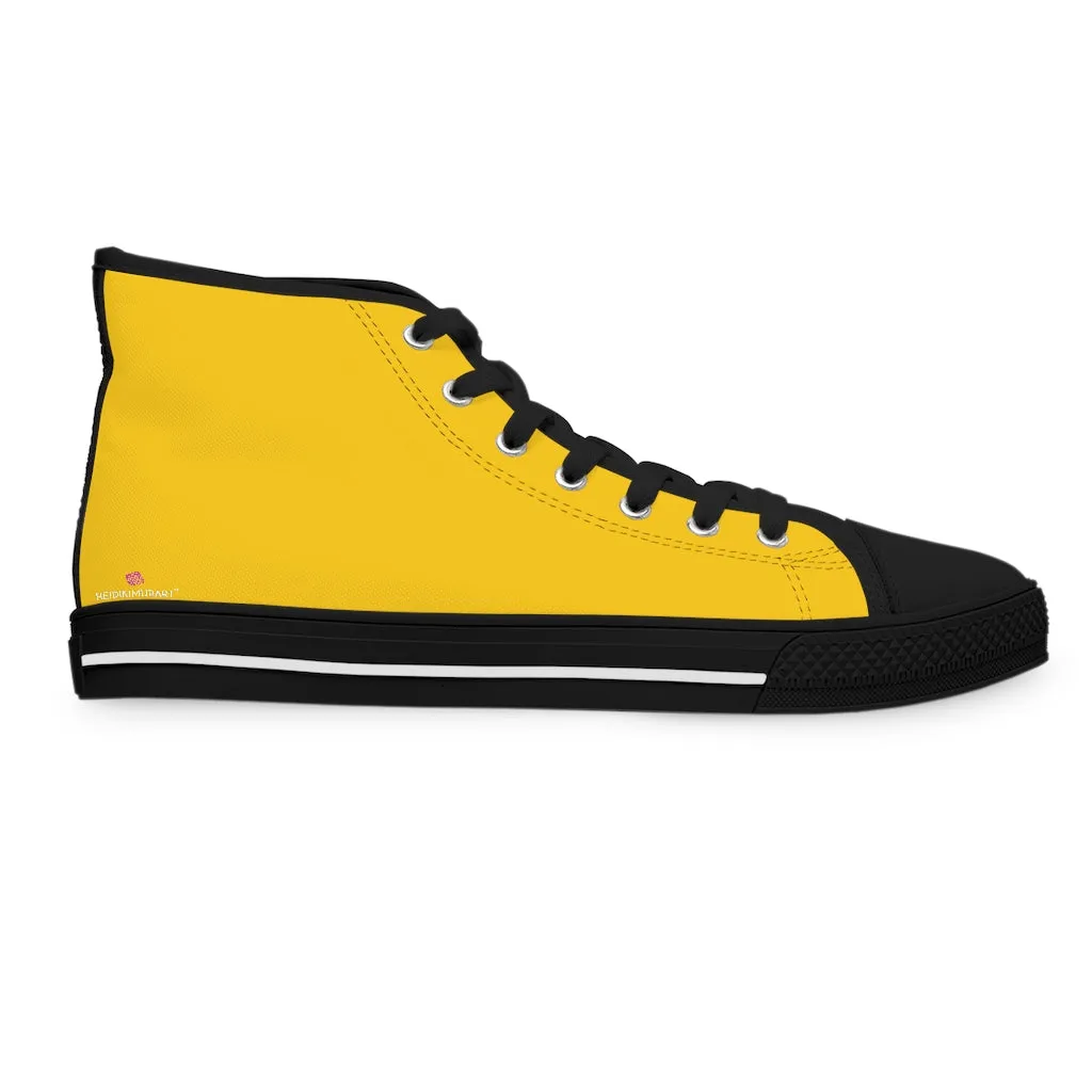 Yellow Color Ladies' High Tops, Solid Color Best Women's High Top Sneakers (US Size: 5.5-12)